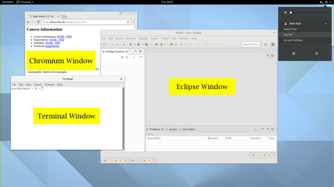 Screen with Files, Terminal, and Eclipse open